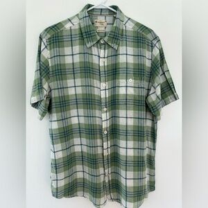 Weatherproof Vintage Men's Short Sleeve Blue Green‎ Linen Woven Shirt Size Large